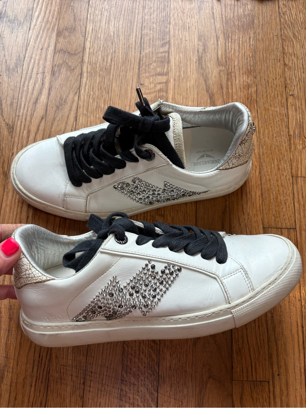 Rhinestone sneakers with black laces